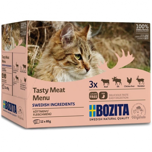 Bozita Pouch Häppchen in Gelee Mutlibox Fleisch Menü 12 x 85g