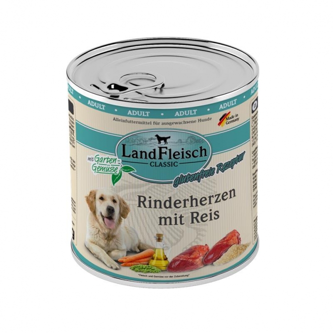 Landfleisch Dog Classic Rinderherzen mit Reis & Gartengemüse - 800g