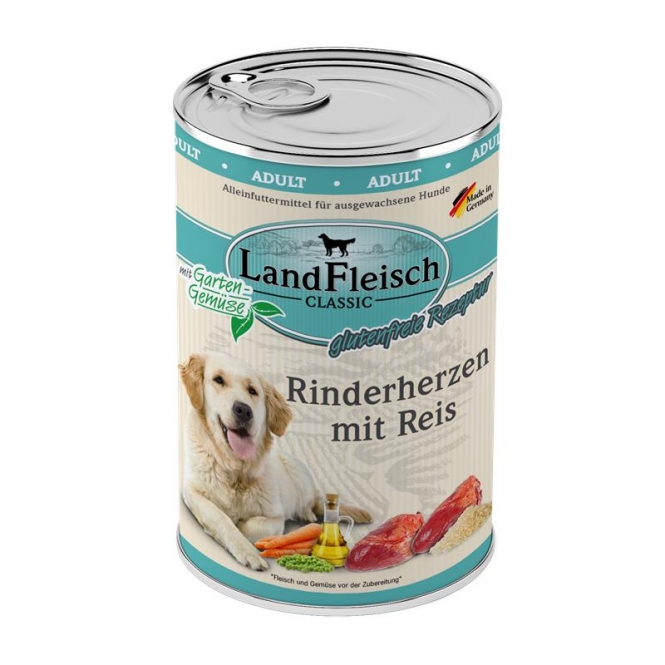 Landfleisch Dog Classic Rinderherzen mit Reis & Gartengemüse - 400g