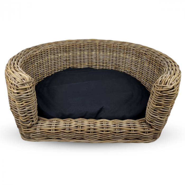 PALERMO KUBU HUNDESOFA RATTAN RUND 87 X 80 X 33 CM + SCHWARZ KISSEN